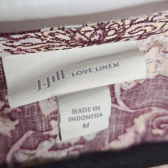 J. Jill Love Linen Sleeveless Top Medium Burgundy  Floral Tiered Boho Babydoll - Picture 3 of 9